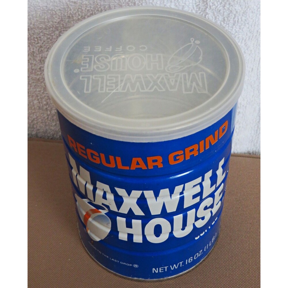 Unique Maxwell House Regular Grind Coffee Blue Tin Can w/ Plastic Lid 16 oz
